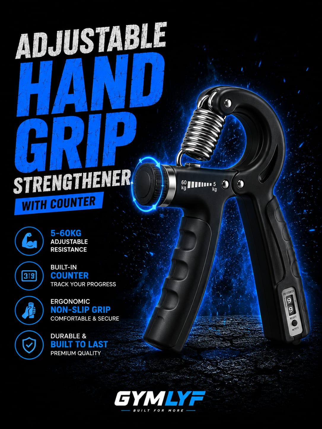 Adjustable Hand Grip Strengthener with Counter